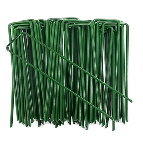 6 Inch Garden Stakes Galvanized Landscape Staples Green U-Type Turf Staples f...