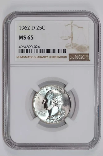 1962-D WASHINGTON QUARTER NGC MS65