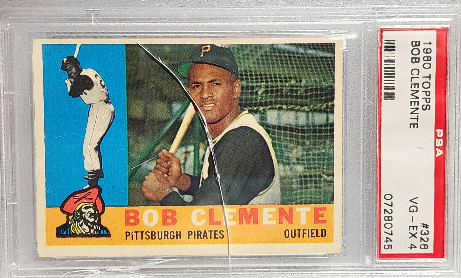 1960 TOPPS #326 ROBERTO CLEMENTE PIRATES HOF CRACKED CASE BARGAIN vg - ex  PSA 4