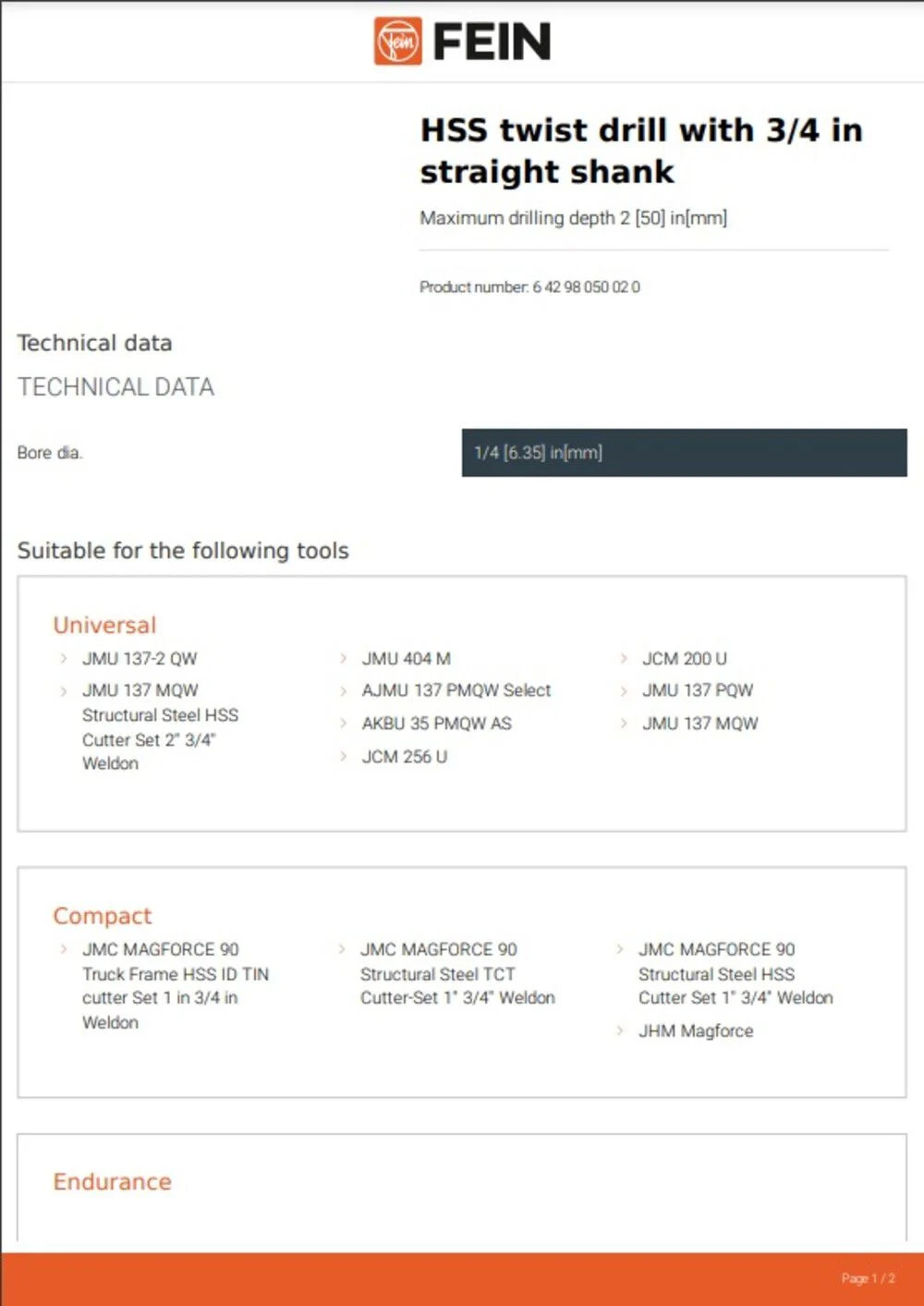Спиральное сверло Fein Hss 38 дюйма X 3-3 4 дюйма 6590₽