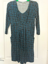JoJo Maman Bébé M Maternity Blue Geometric Jersey Shift Dress Pockets Stretch