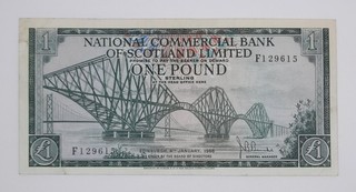 1968 The National Commercial Bank of Scotland UK £1 Scottish Pound Banknote