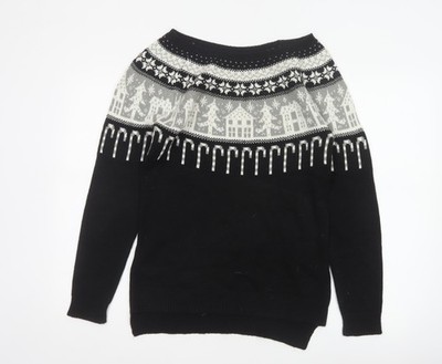 Next Damen Weihnachtspullover schwarz Fair Isle UK 10 Wollmischung