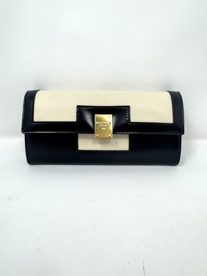 Balmain Calfskin 1945 Heritage Black and Ivory Long Wallet NWT