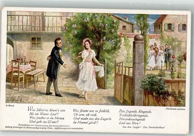 38102788 - signed Broch Scene from The Dreimaederlhaus by Franz Schubert Colourful