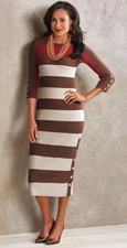 Sz L Midnight Velvet Brown Formal Church Party Striped Colorblock Sweater Dress