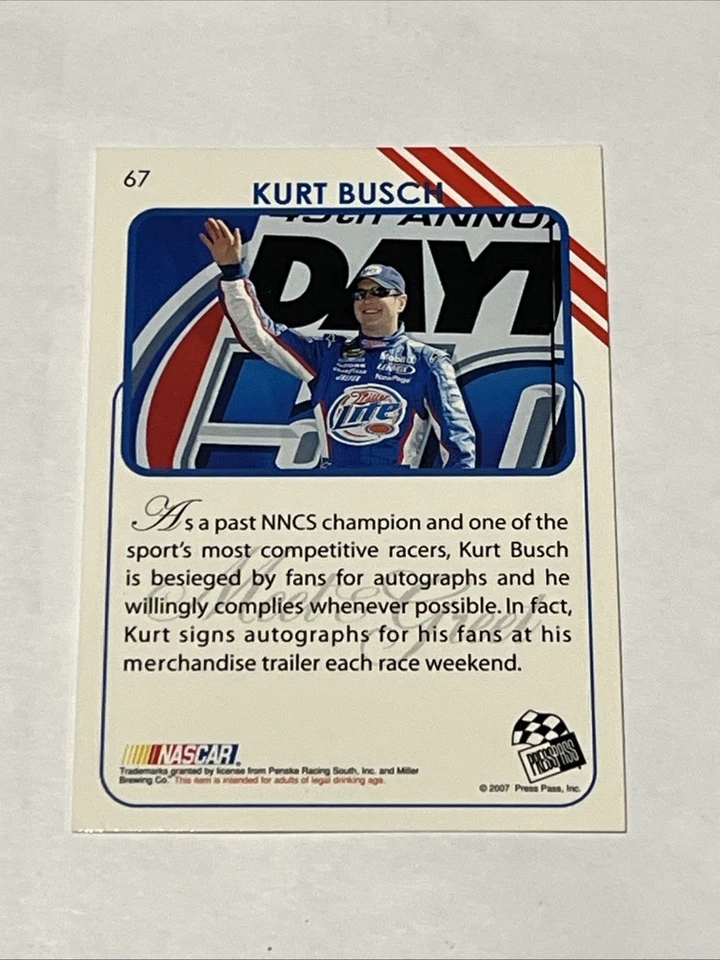 2007 Press Pass Traks Meet & Greet Kurt Busch #67 - Image 2 of 2