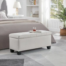 Storage Ottoman Bench with Safety Hinge Upholstered Entryway Bench For Bedroom