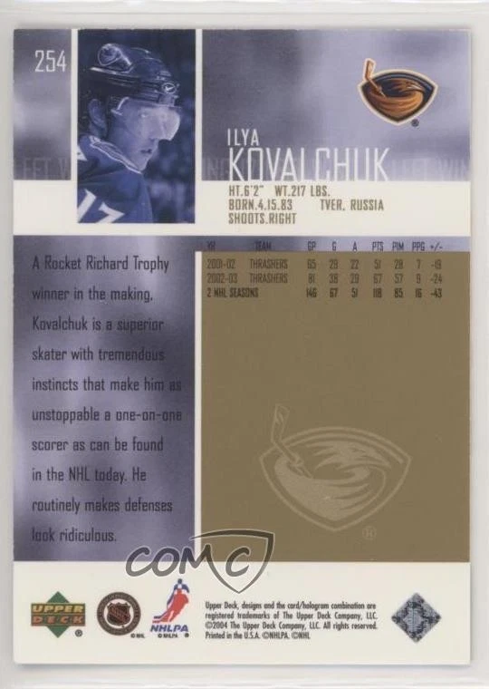 2003-04 Upper Deck UD Exclusives /50 Ilya Kovalchuk #254 - Image 2 of 2