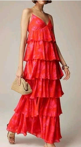 J. CREW COLLECTION RUFFLE TIER DRESS IN CHIFFON DRESS Sz 12 NWT - Picture 2 of 10