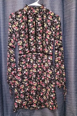 Divided by H&M Floral Long Sleeve Short A-Line Dress High Neck Tie Sleeve Size 4