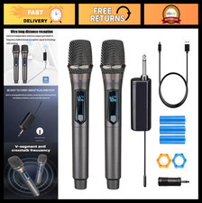 Rechargeable Dual Wireless Microphone Set - Handheld Dynamic Mic for Karaoke, DJ