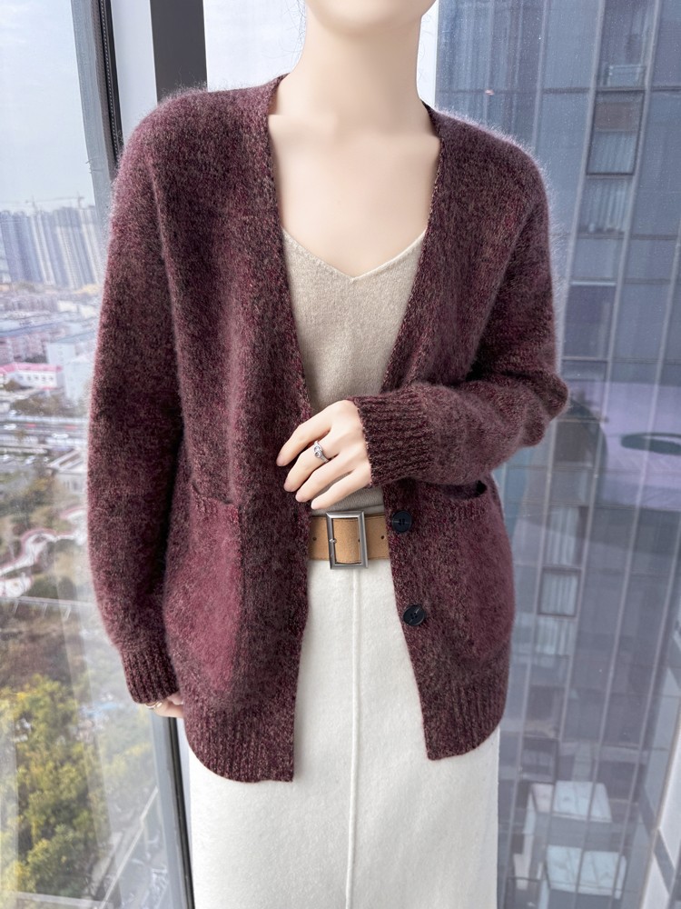 Women's 100% Pure Wool Thickened Sweater Loose Casual Knitted Cardigan Cashmere