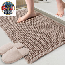 Tan Waffle Bath Mat,Super Absorbent Non Slip Bathroom Rug,Brown 18X30Inch,Machin