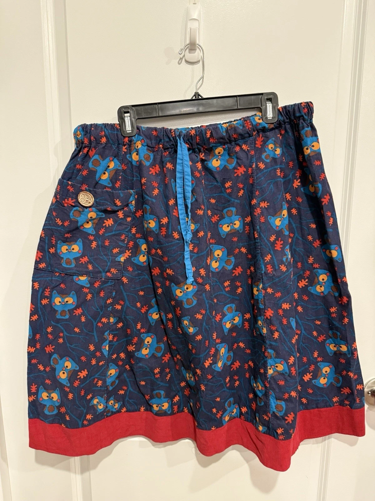 Cosmic Earth Womens Blue Corduroy Skirt Size Xl Owl Pattern Unique Button
