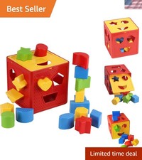 Baby Blocks Shape Sorter Toy - Childrens Blocks Includes 18 Shapes - Learning...