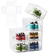 Large Shoe Boxes Clear Plastic Stackable  Drop Front Shoe Box with Clear Door,...