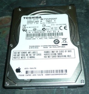 Apple Toshiba MK7559GSXF 2,5" 750GB Festplatte HDD2J60 P TN01 T 655-1647B