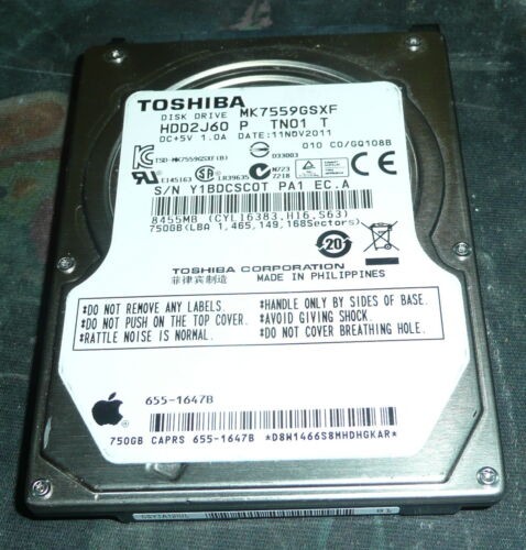 Apple Toshiba MK7559GSXF 2,5" 750GB Festplatte HDD2J60 P TN01 T 655-1647B