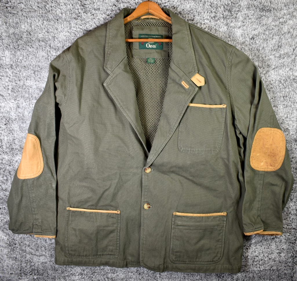 Orvis Zambezi Jacket Men 2XLT Green Button Cotton Leather Trim