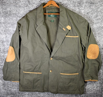 Orvis Zambezi Jacket Men 2XLT Green Button Cotton Leather Trim