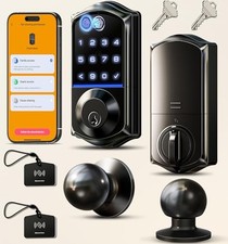 VE017-K Fingerprint Smart Lock with 2 Knobs, App Control, Keyless Matte Black
