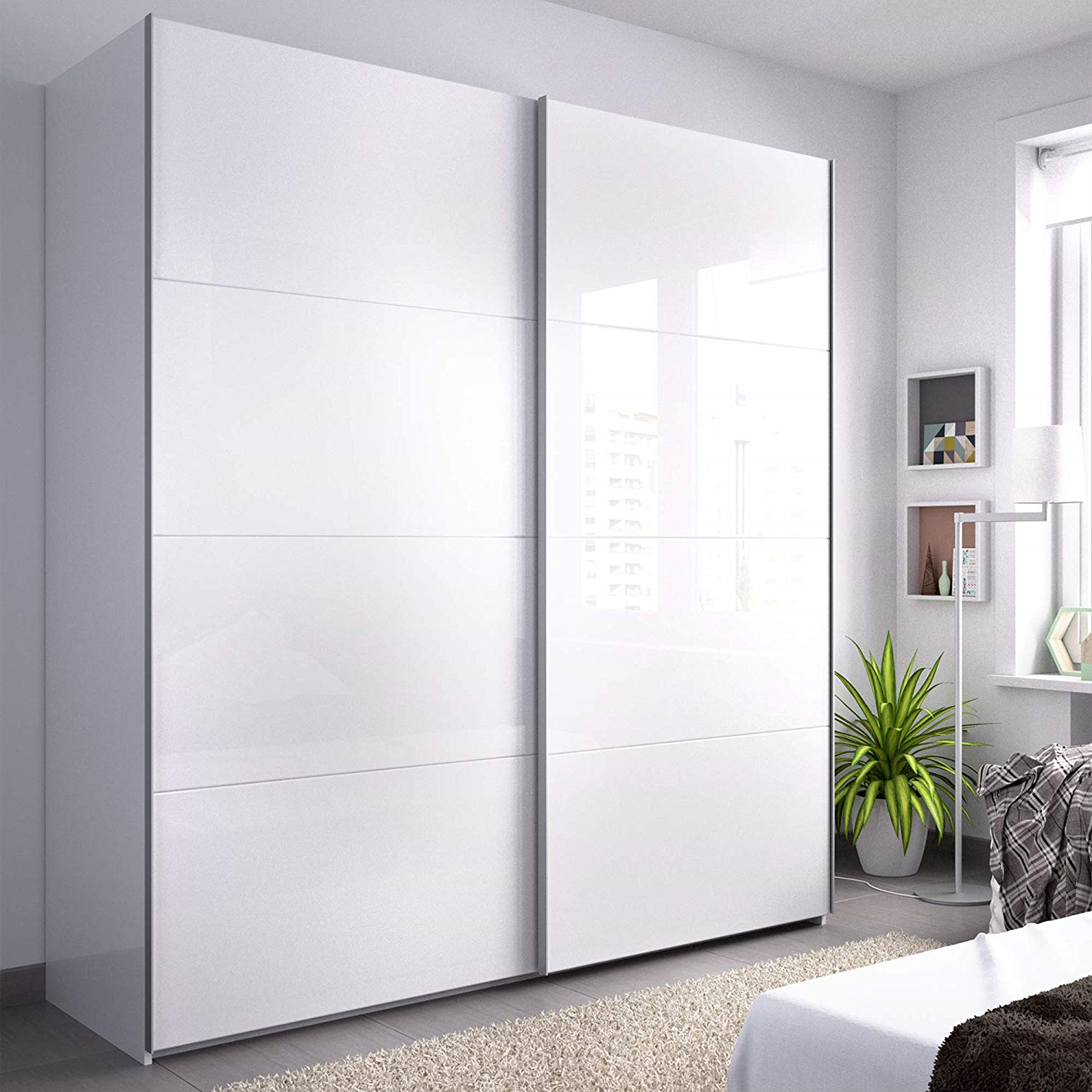 ARM White Sliding Wardrobe 2 Door, 150cm Wide Storage Unit