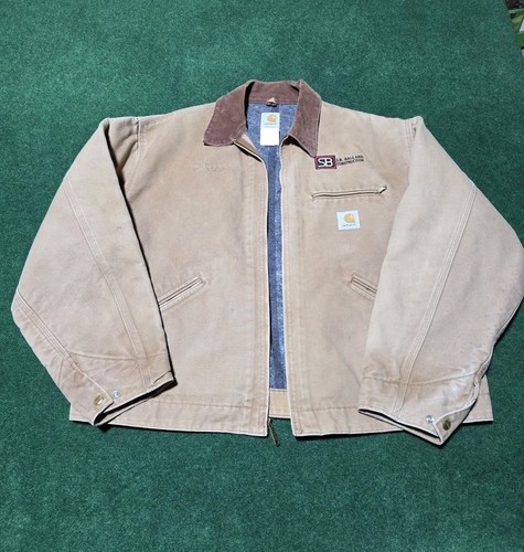 Vintage 90s Carhartt J01 BRN SZ 52 XL Tan Brown Detroit Blanket Lined Jacket USA