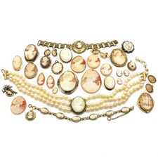 Pink Shell Cameo Gold Filled Brooch Earring Bracelet Necklace Lot of 31 #M1547-1