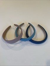 3 Piece Headband Lot Denim Blue Beige Padded Fabric Hair Accessories