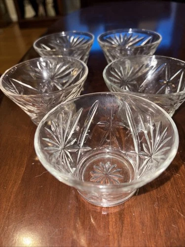 Vtg Prescut Clear Custard Cups 6 Sherbet Bowls Oatmeal Anchor Hocking 1950s