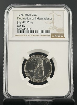 1776 2026 4th July Privy Mark Declaration of Independence NGC MS67