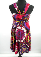 Midi Halter Dress Women Small Multicolor Bohemian Mosaic Gypsy Party Whimsical