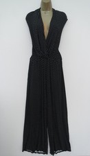 GEORGE BLACK WHITE POLKA DOT SPOT JERSEY WIDE LEG JUMPSUIT SIZE 16