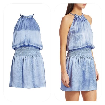 Parker M blue smocked silk dress   $348 Retail 