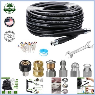 Complete Drain Cleaning Kit with 25 FT Hose and Pressure Washer Connectors