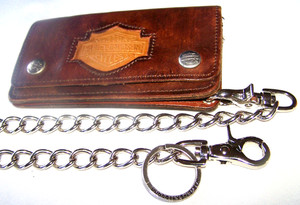 Harley Davidson Brown 3D B/S Leather Trucker Style Wallet W/ Chain & Belt Clip