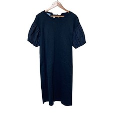 PRADA puff-sleeve back-ribbon long dress, size M, navy. Women USED