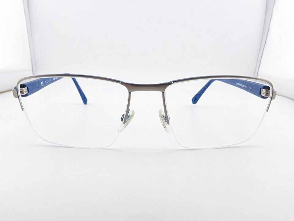 Gafas de policía, solo marcos, VPLF50K 08M3, 57-17-145, metal, azul/plateado Foto 2 de 4