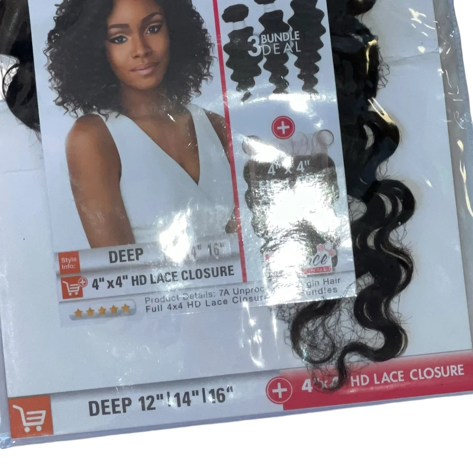 Sensationnel 4X4 Lace Closure Bundle Deal Deep 12" 14" 16" 100% Human Hair - Image 4 of 4
