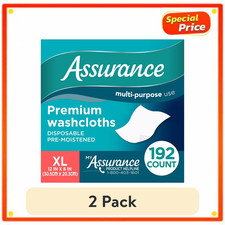2PK Assurance Premium Disposable Premium Washcloth Wipes, 12" x 8", XL 192 Count