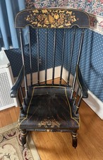 Deluxe 1950s Boston Rocker - Black w/ Gold & Orange Stencils - Walter Smith NY