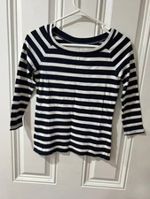 Talbots Women’s Blue & White Striped 3/4 Sleeve Tee Size P