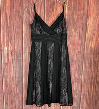 Y2K Ann Taylor Loft Black Lace Babydoll Dress Dark Romantic Whimsigoth Size 6 P