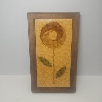 Vintage Wood and Vitro Ceramic Tile Trivet-Hand Painted Flower- Spain E1