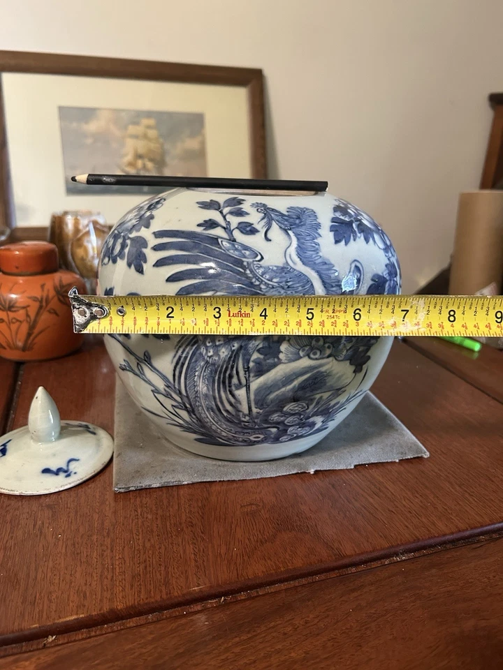 Антикварная китайская баночка с имбирем - синяя и белая. - Изображение 2 из 4