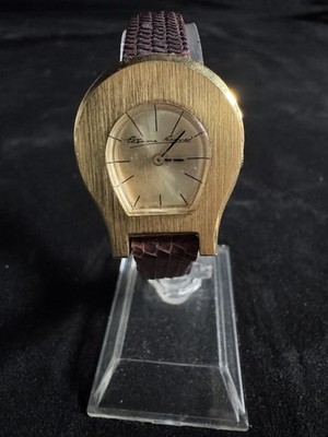 Vintage Etienne Aigner Horseshoe Gold Tone Watch Brown Lizard Strap USA Unique