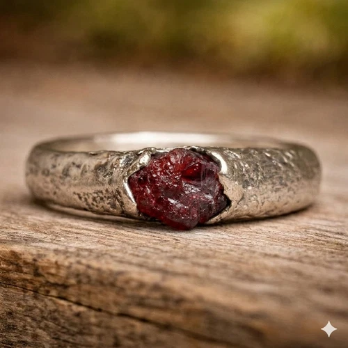 Raw Garnet Ring 925 Sterling Silver Band Ring Signet Ring Mens & Womens Ring