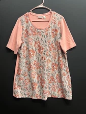 LOGO Lounge Orange Size L French Terry Shirt Pullover Floral Lace Overlay Top