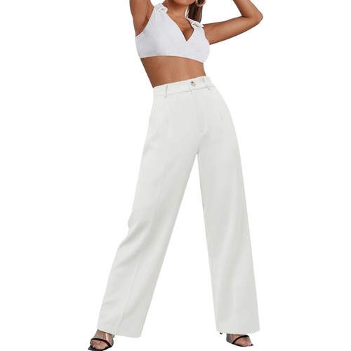 Women Wide Leg Business Pants Solid High Waist Straight Long Work Trousers Pants - Picture 14 of 42